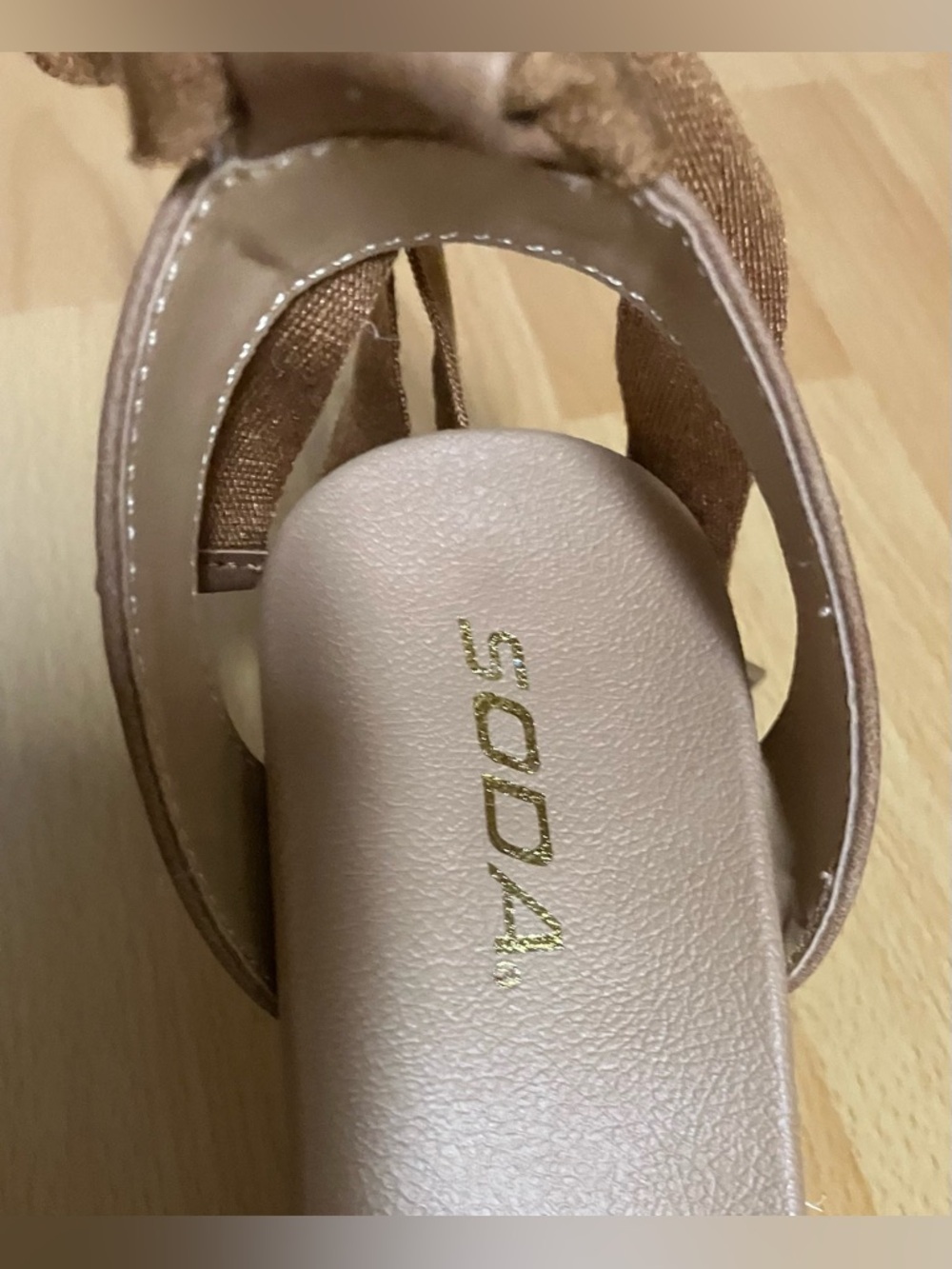 Soda Dark Tan Woven Espadrille Wedge Sandal with Ankle Tie: Size 6.5 NWOT - Picture 8 of 8